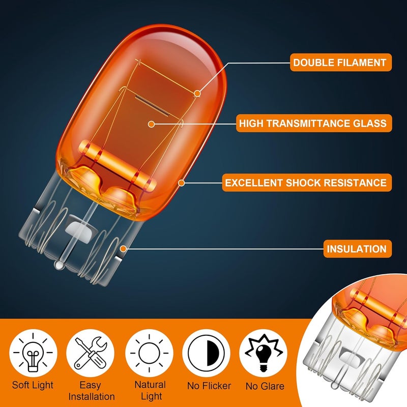 Meonum 10 قطع لمبة ضوء الفرامل 7443 لمبة LED 7444NA لمبات LED 7443 7444 برتقالية T20 W21/5W 12V بديل لمبات ضوء الفرامل والذيل وإشارة الانعطاف في السيارات - Image 5